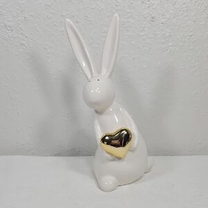 Easter White Ceramic Bunny with Gold Heart figurine